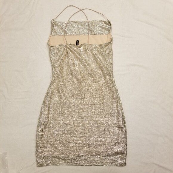 Silver Cowl Neck Mini Dress Glittery/Sparkly/Metallic Strappy Small US 6 H&M - Picture 5 of 12